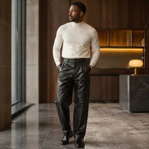 Claude Lamont Leather Pants Mens Black Soft Supple Genuine Leather Trouser SZ 40